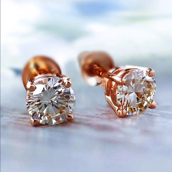 Mens 18K Rose Gold 2ct Diamond Earrings Studs Round 18 K 2 ct Jewelry Guys Stud